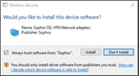  Clicking on Install in windows security pop up